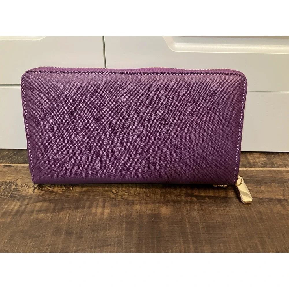 Chelmon Purple Zip Around Wallet Clutch Wristlet Gold Tone Hardware New